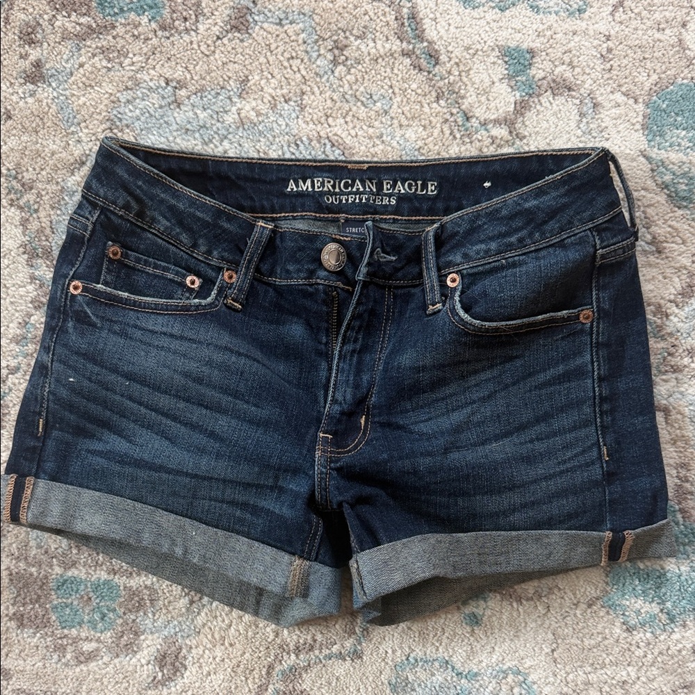 American Eagle Outfitters Dark Indigo Cuffed Denim Shorts